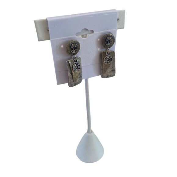 Vintage Mixed Metal Rectangular Drop Earrings. - Picture 2 of 6